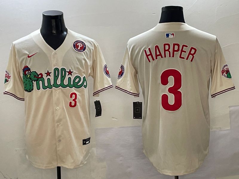 Men Philadelphia Phillies #3 Harper Cream three generations Joint Name 2025 Nike MLB Jersey style 2